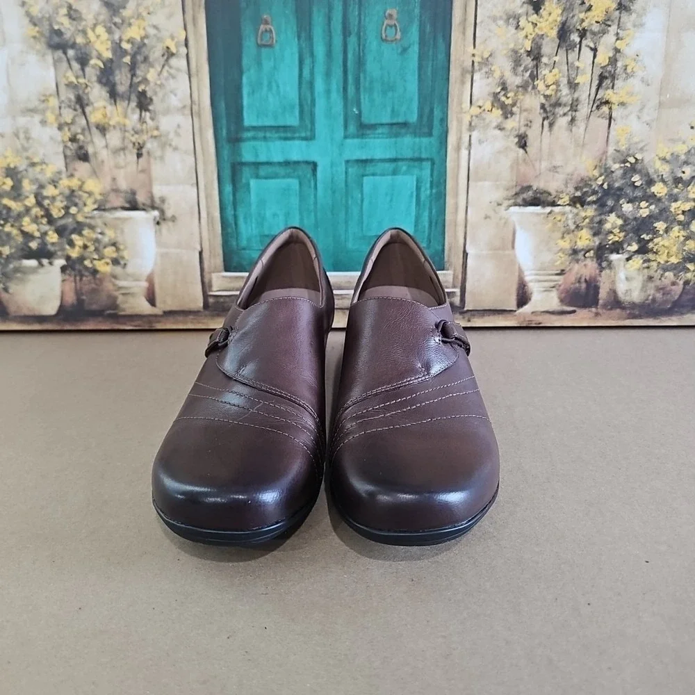 Dansko‎ Franny Loafers Womens Sz 10 Brown Leather Slip On Shoes Comfort Button
